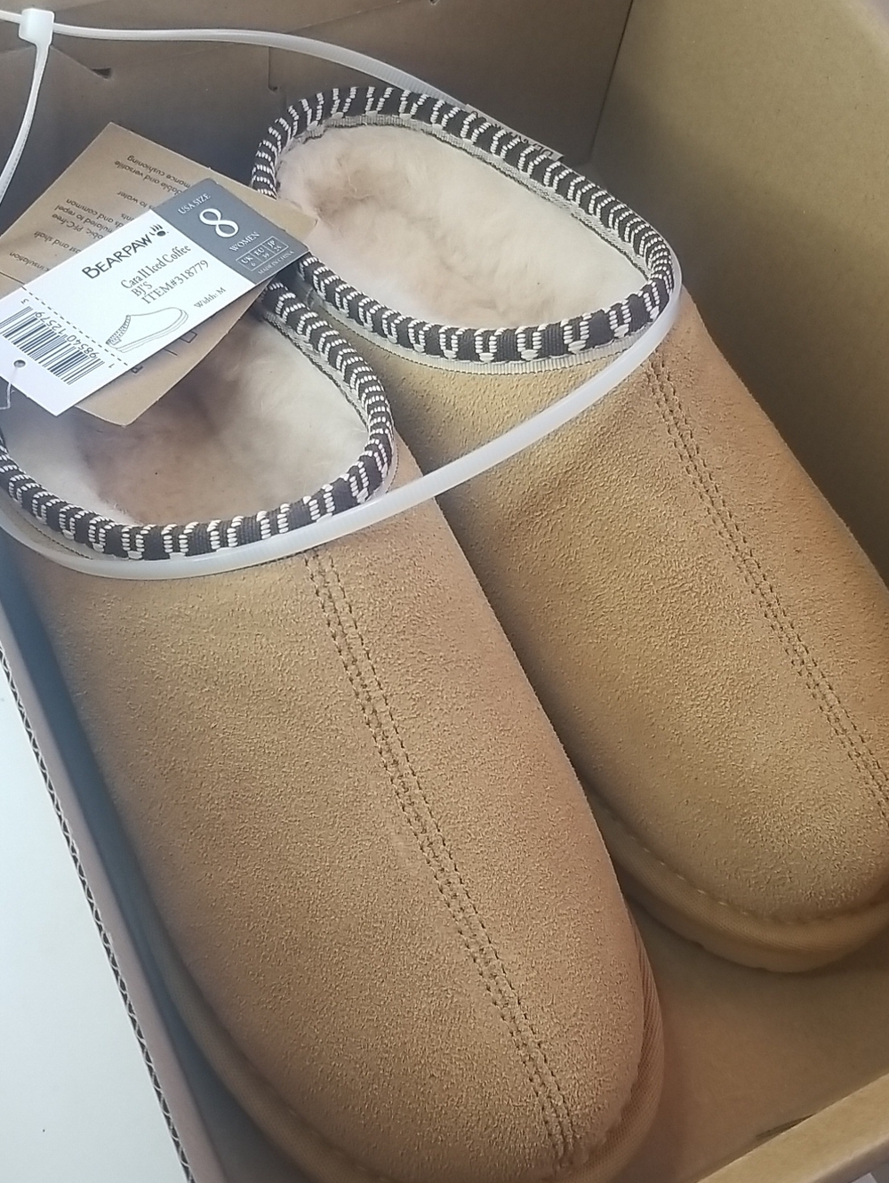 BearPaw Women's Tan Suede Plush-Lined Slip-On Slippers